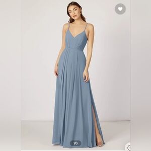 Azazie Everest Dusty Blue Chiffon Bridesmaid Dress in Size 14